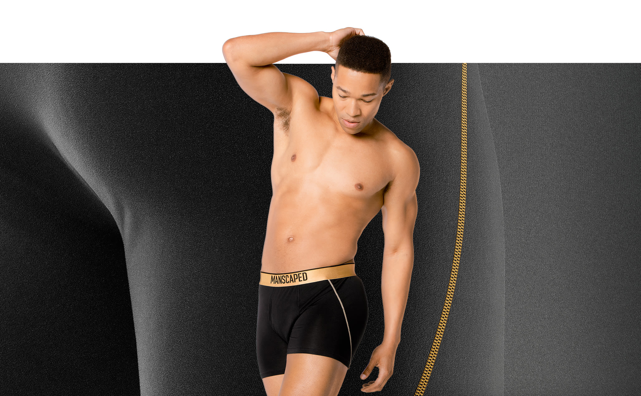 Model wearing the MANSCAPED® El Jefe Boxers 2.0 